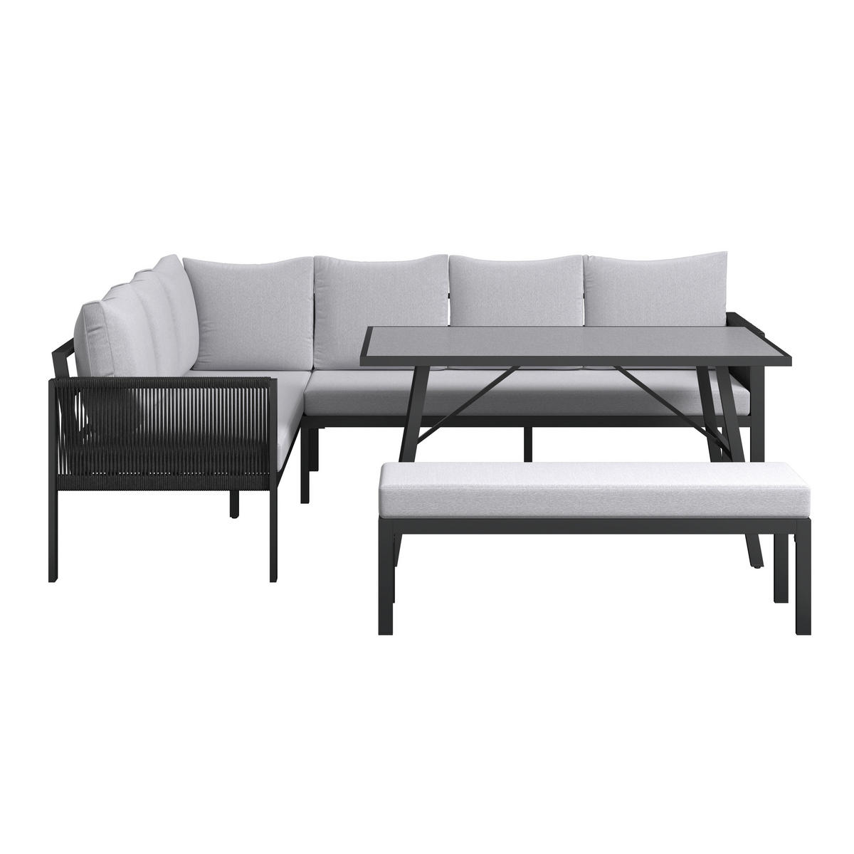 LOUNGE ÉTKEZŐGARNITÚRA  185/280 cm   - szürkésfehér/antracit, Modern, műanyag/textil (185/280cm) - Ambia Garden