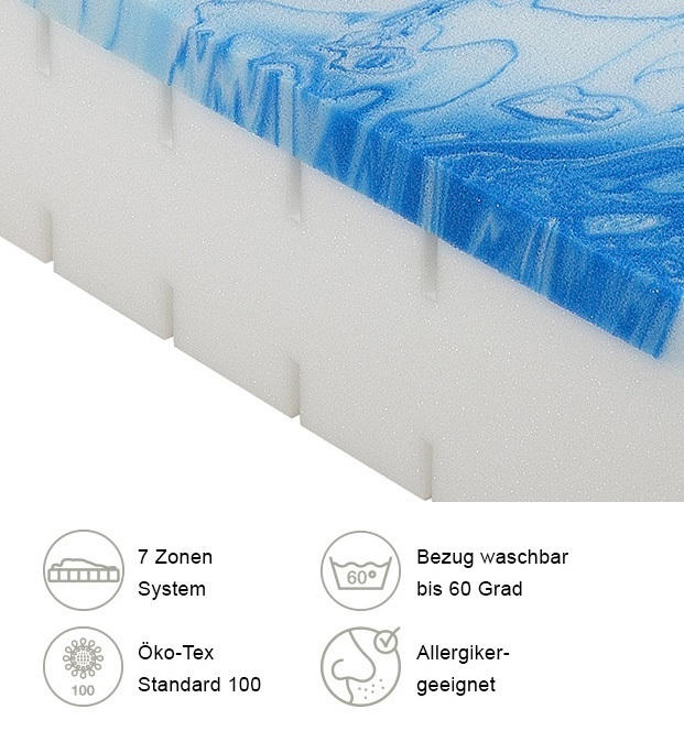 GELSCHAUMMATRATZE 80/200 cm Höhe ca. 22 cm 7 -Zonen - Weiß, Basics, Textil (80/200cm) - Beco