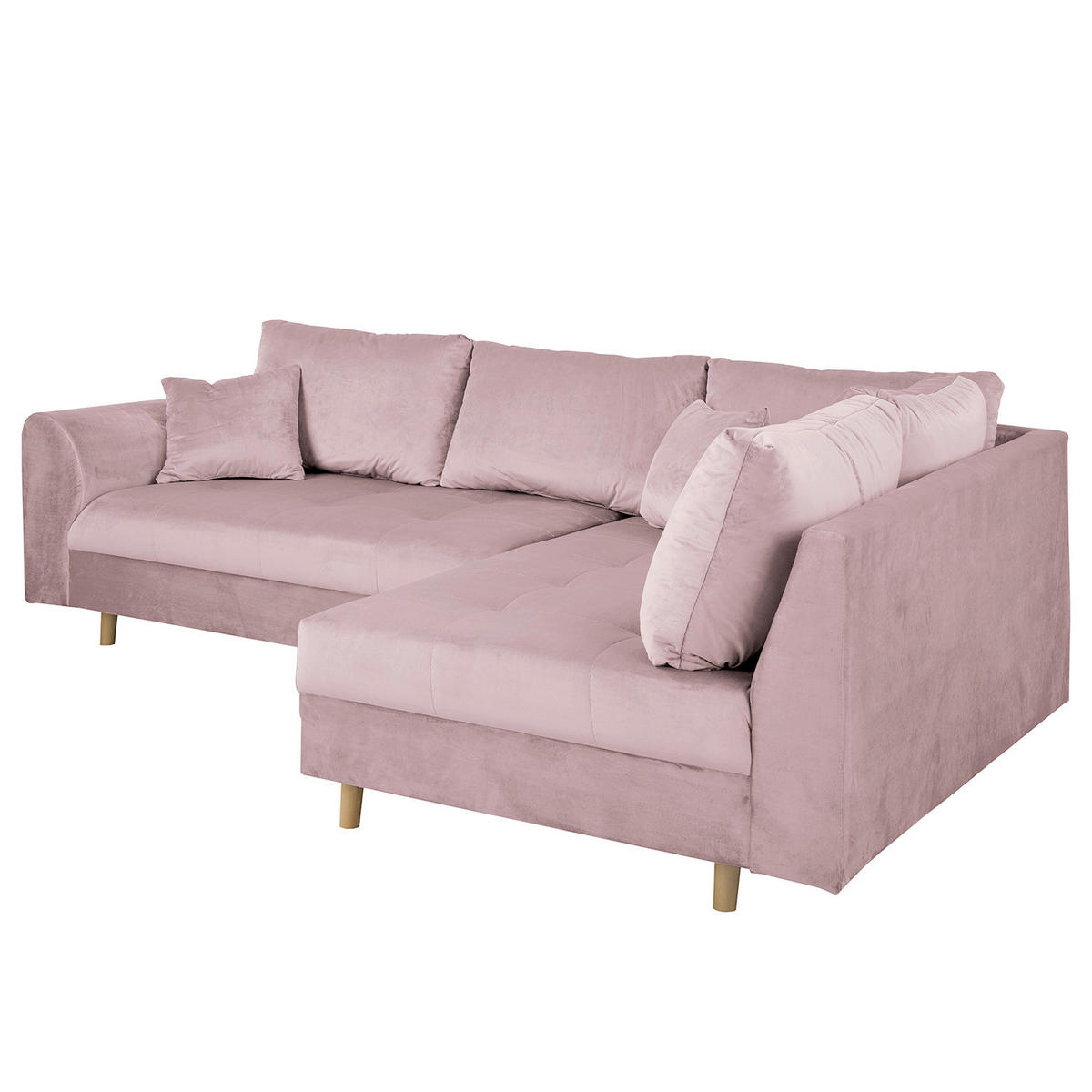ECKSOFA inkl. Hocker Ariella Rosa Samt Rückenkissen, Hocker  - Naturfarben/Rosa, Design, Holz/Textil (231/161cm) - Livetastic