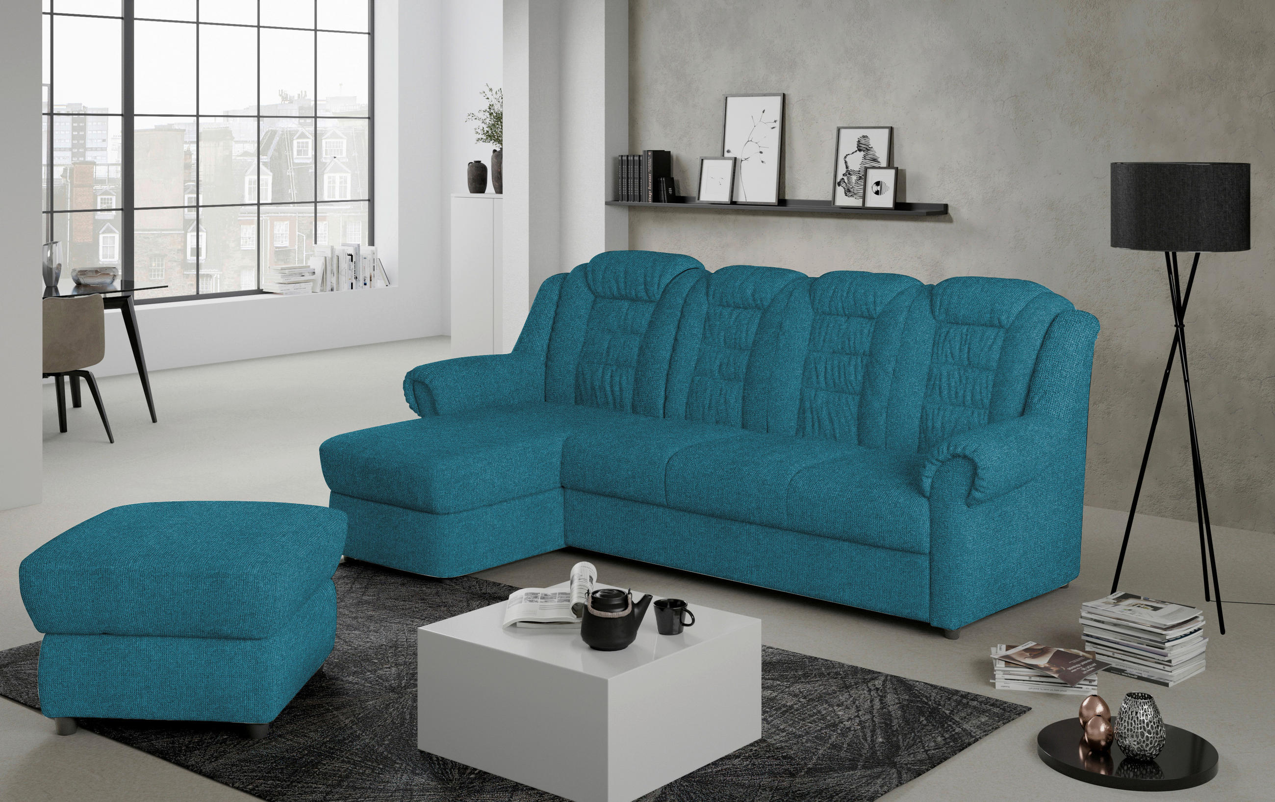 ECKSOFA in Chenille Blau - Blau/Schwarz, Konventionell, Kunststoff/Textil (165/262cm) - Livetastic