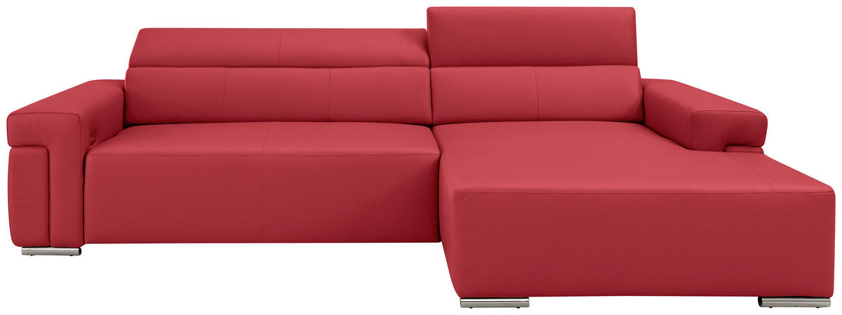 Ecksofa inkl. Funktion DUA Rot Echtleder  - Chromfarben/Rot, Design, Leder/Metall (293/170cm) - Novel