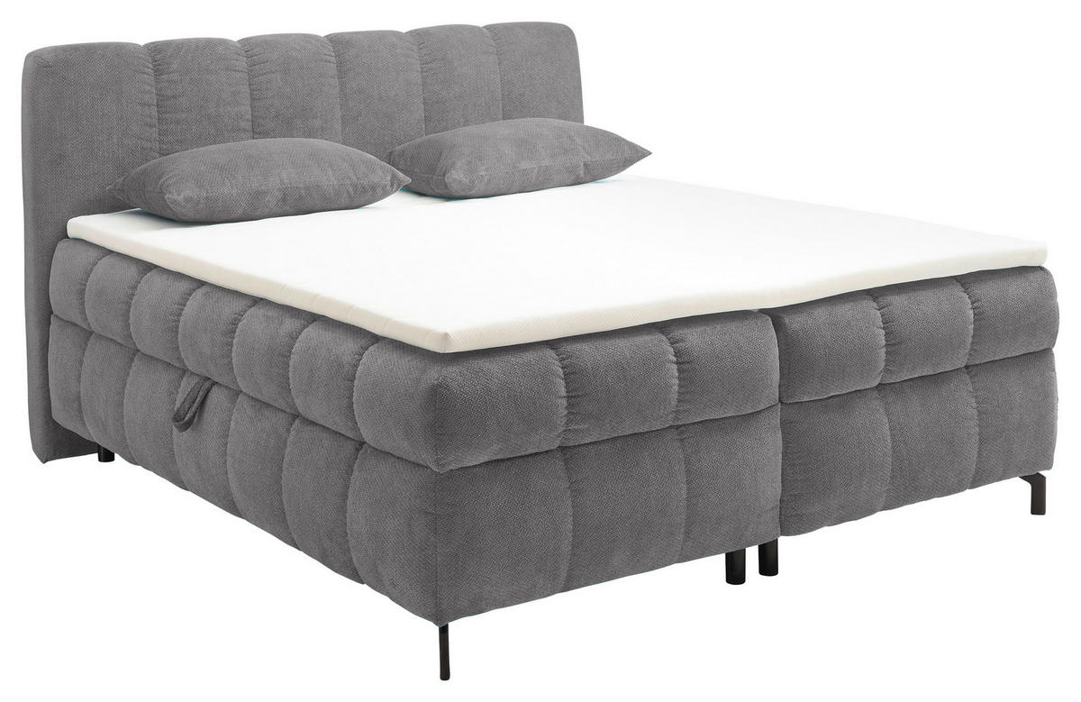 BOXBETT 180/200 cm,  in Grau, Bettkasten, Topper, Matratzen, H2 = mittel  - Schwarz/Grau, KONVENTIONELL, Kunststoff/Textil (180/200cm) - Hom`in