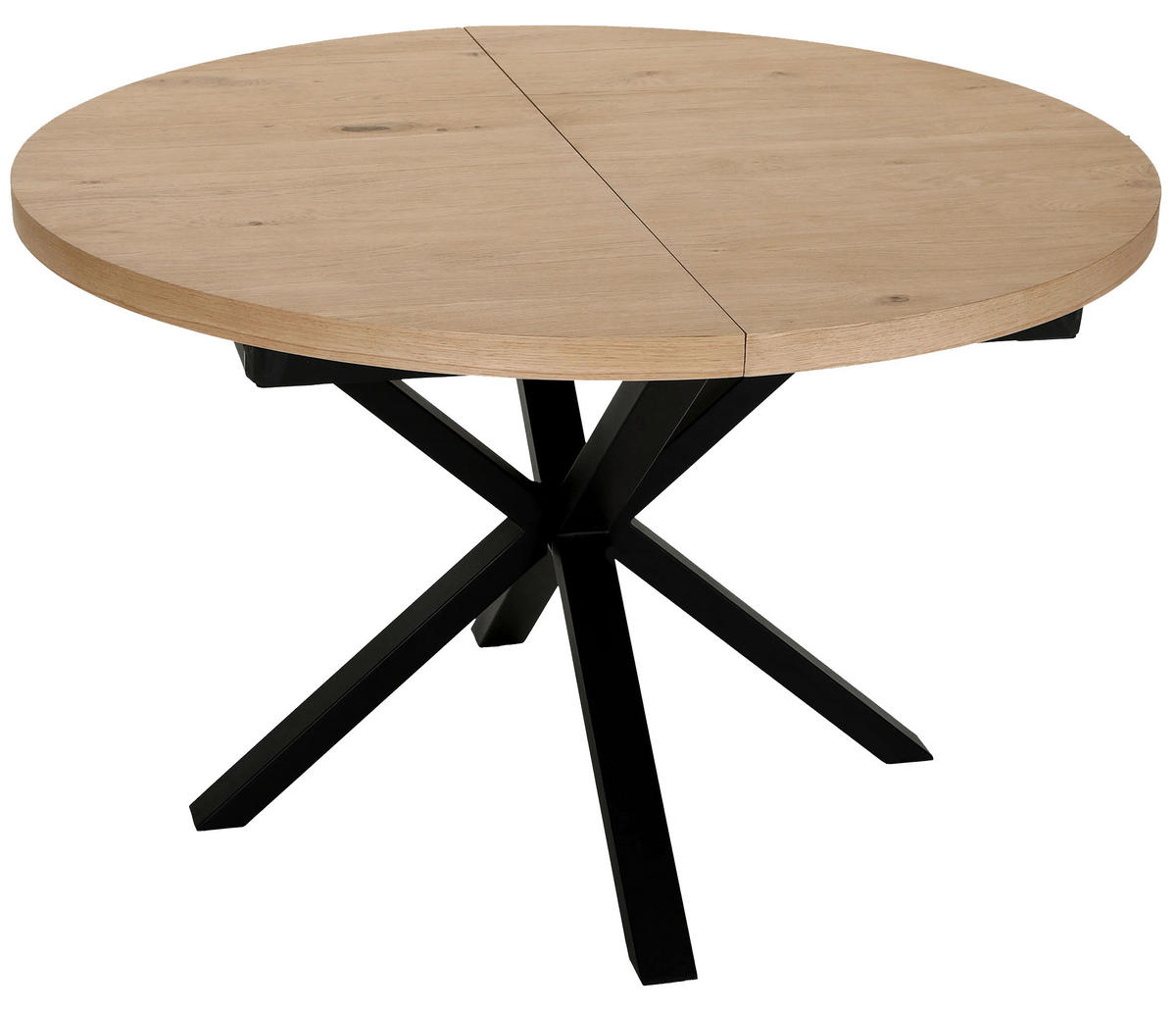 ESSTISCH 120-160/120/77 cm Echtholz  Holz ausziehbar rund Schwarz, Eichefarben  - Eichefarben/Schwarz, KONVENTIONELL, Holz/Metall (120-160/120/77cm) - Milino