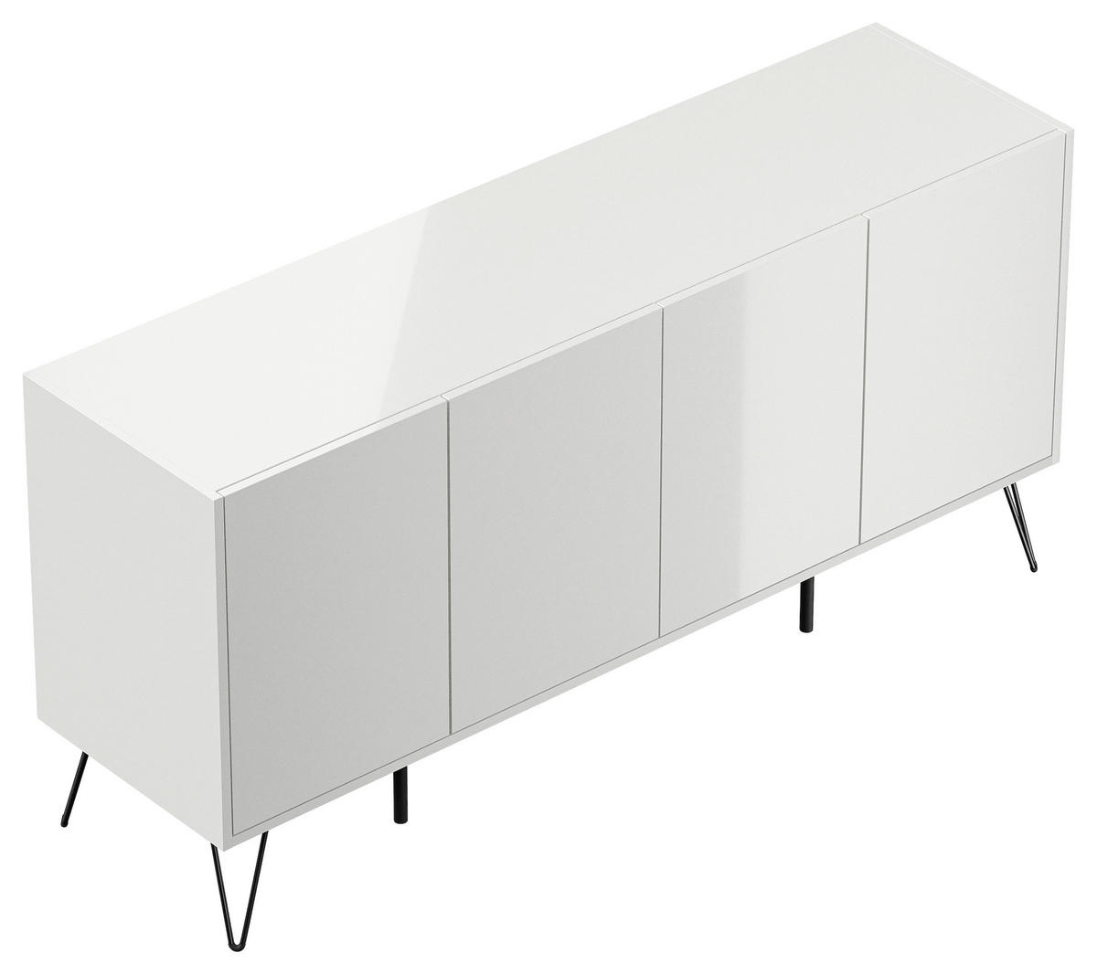 SIDEBOARD Posseik Industrial 155/75,8/42 cm  - Weiß Hochglanz/Schwarz, Design, Holzwerkstoff/Metall (155/75,8/42cm) - MID.YOU