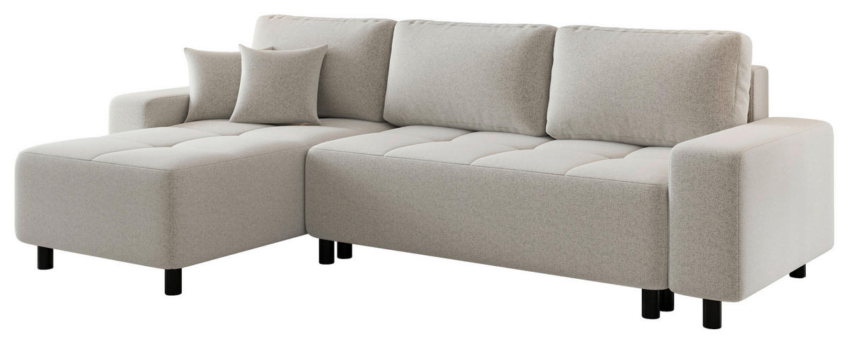 ECKSOFA Elfenbein Jacquard Zierkissen, Rückenkissen, Bettkasten, Schlaffunktion, Rücken echt, Liegefläche im Originalstoff  - Elfenbein/Schwarz, MODERN, Kunststoff/Textil (144/246cm) - Carryhome