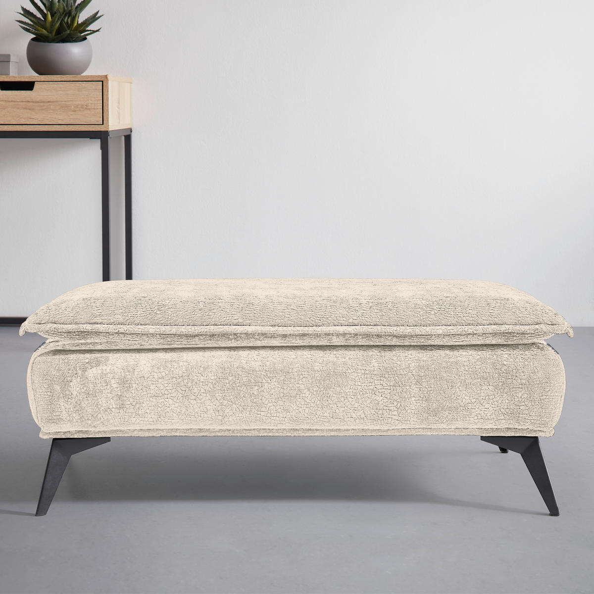 HOCKER Textil Beige  - Beige/Schwarz, Modern, Textil/Metall (122/47/68cm) - MID.YOU