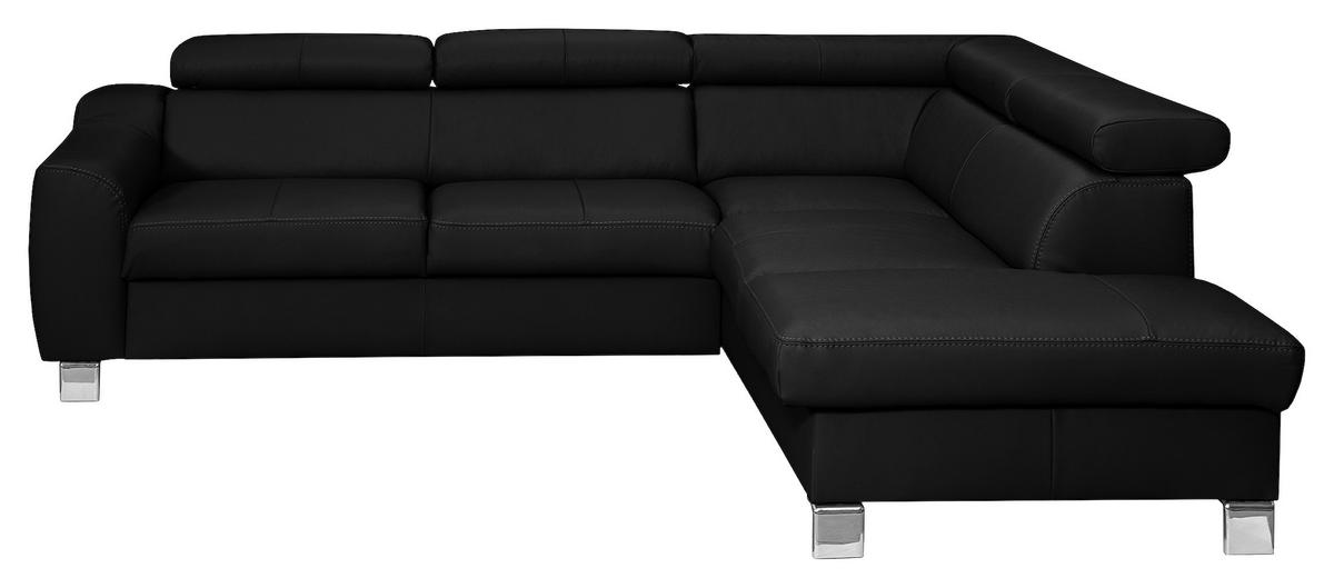 ECKSOFA Schwarz Echtleder Lederlook  - Chromfarben/Schwarz, Design, Leder/Textil (245/208cm) - Livetastic