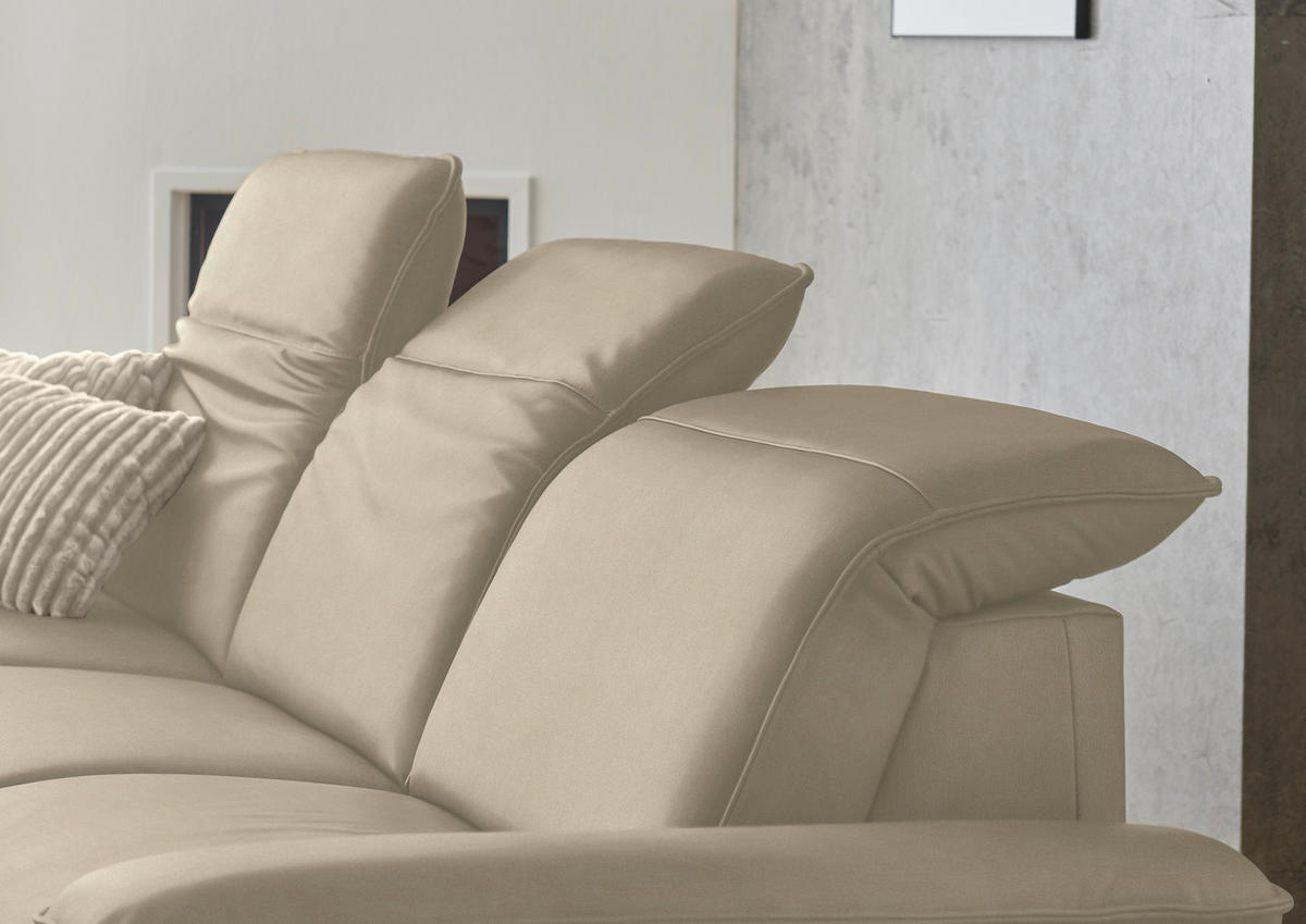 ECKSOFA  Echtleder Sandfarben  - Sandfarben/Schwarz, Design, Leder/Metall (169/307cm) - Beldomo Premium