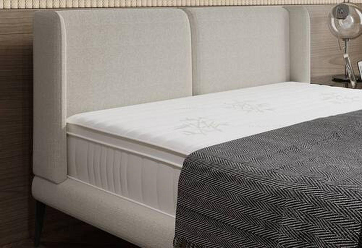 Polsterbett inkl. Matratze Matratze, gepolstertes Kopfteil, Topper Creme 180/200 cm  - Creme/Schwarz, MODERN, Textil/Metall (180/200cm) - Livetastic