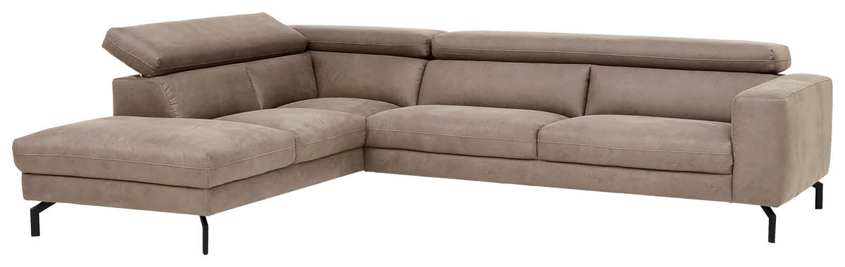 ECKSOFA CALIFORNIA Beige Mikrofaser  - Beige/Schwarz, MODERN, Textil/Metall (233/305cm) - Trendmanufaktur