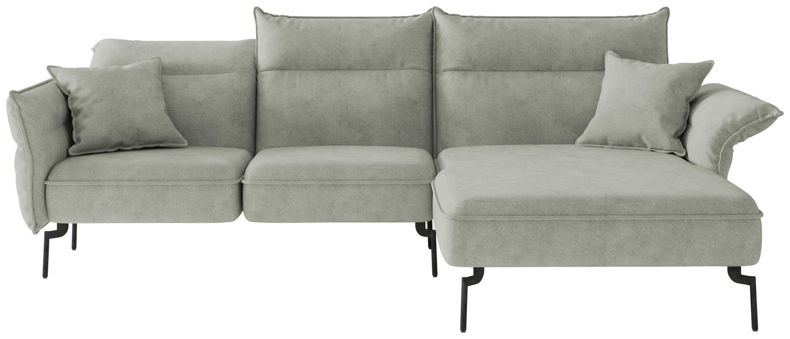 ECKSOFA in Flachgewebe Hellgrau  - Edelstahlfarben/Hellgrau, Design, Textil/Metall (265/185cm) - Livetastic