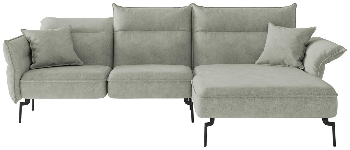 ECKSOFA in Flachgewebe Hellgrau  - Edelstahlfarben/Hellgrau, Design, Textil/Metall (265/185cm) - Livetastic