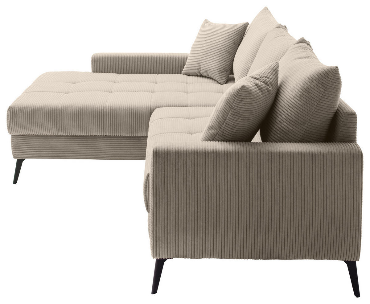 ECKSOFA Taupe Cord  - Taupe/Schwarz, KONVENTIONELL, Textil/Metall (173/280cm) - Hom`in