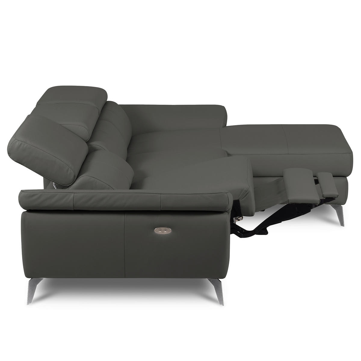 ECKSOFA Lederlook Echtleder Anthrazit  - Chromfarben/Anthrazit, Design, Leder/Textil (252/179cm) - Livetastic
