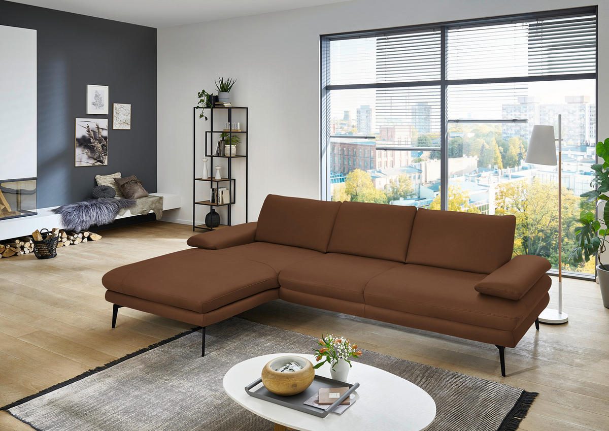ECKSOFA in Echtleder Hellbraun  - Hellbraun/Schwarz, Design, Leder/Metall (180/310cm) - Dieter Knoll