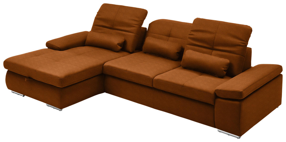 ECKSOFA  in Flachgewebe Cognac  195/309 cm  - Chromfarben/Cognac, Design, Textil (195/309cm) - Beldomo Style