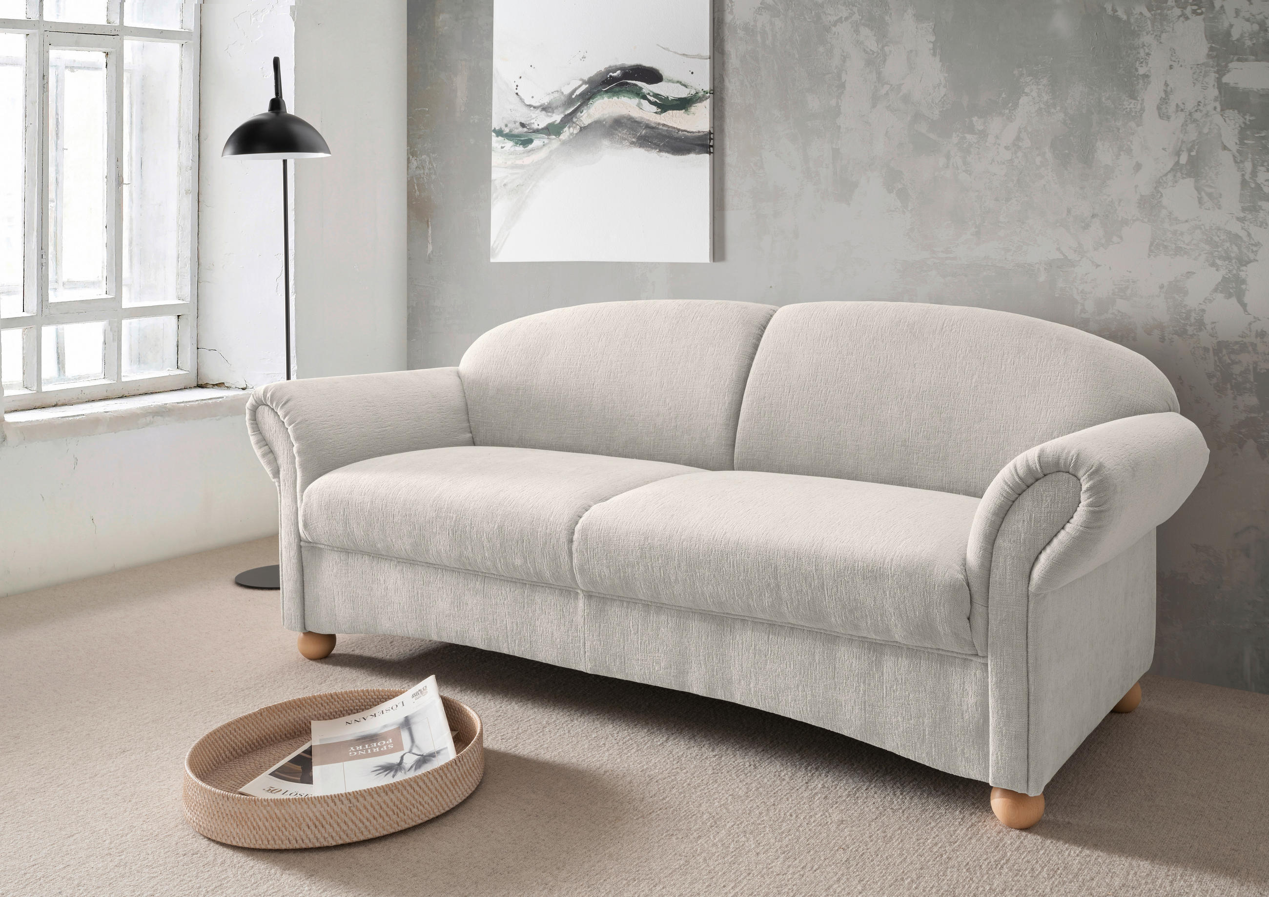 2-SITZER-SOFA in Mikrofaser Weiss  - Wildeiche/Weiss, Konventionell, Holz/Textil (151/94/80cm) - Livetastic