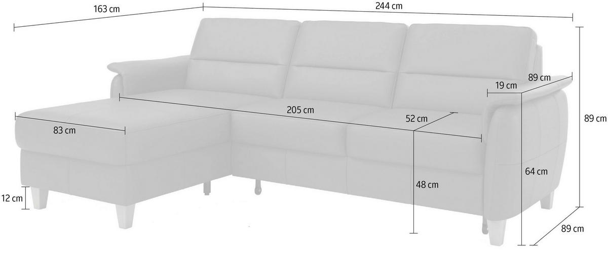 ECKSOFA Echtleder Anthrazit  - Eichefarben/Anthrazit, Basics, Leder/Holz (163/244cm) - Sit & More