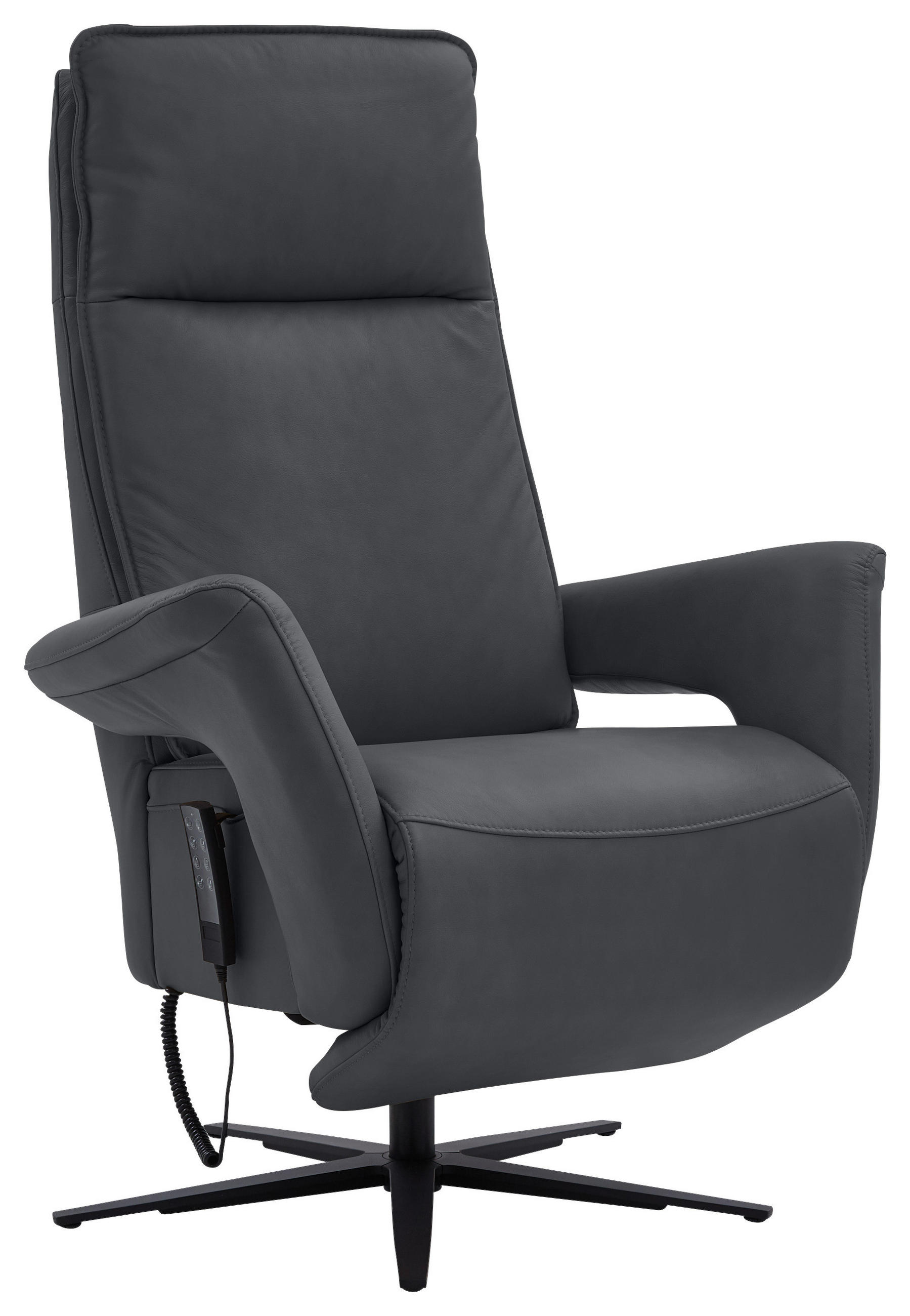 RELAXSESSEL in Leder Anthrazit  - Anthrazit/Schwarz, Design, Leder/Metall (83/123/87cm) - Valdera