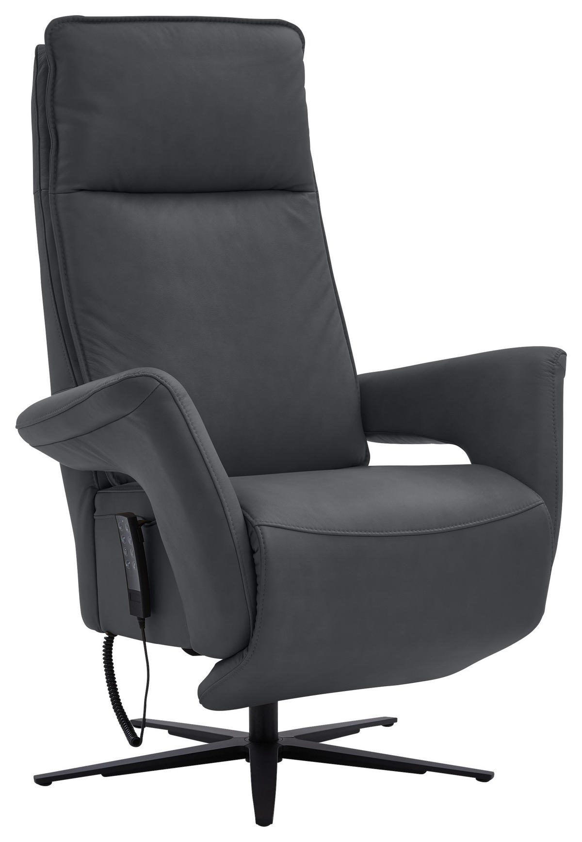 RELAXSESSEL in Leder Anthrazit  - Anthrazit/Schwarz, Design, Leder/Metall (83/123/87cm) - Valdera