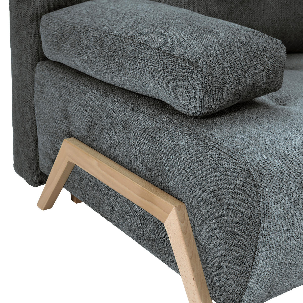 SCHLAFSOFA  mit Liegefunktion, Rücken echt Flachgewebe Dunkelgrau  - Dunkelgrau/Buchefarben, KONVENTIONELL, Holz/Textil (204/75/100cm) - Carryhome