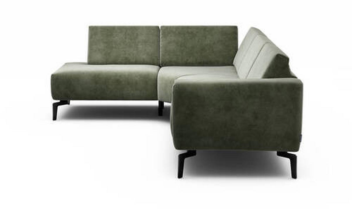 ECKSOFA in Samt Waldgrün  193/256 cm  - Waldgrün/Schwarz, Design, Textil/Metall (193/256cm) - SENSOO