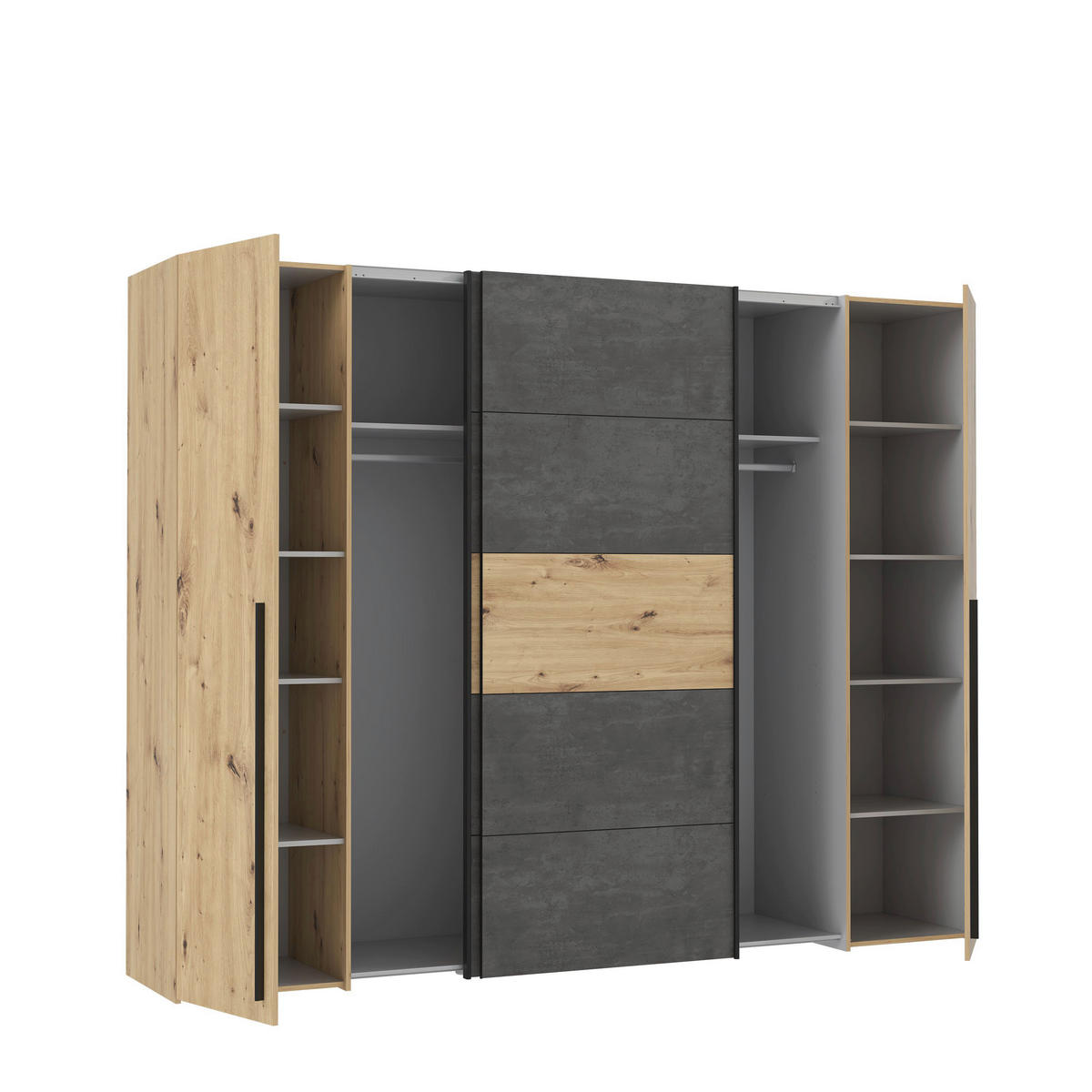 KLEIDERSCHRANK 270/210/61 cm 4-türig Eichefarben, Dunkelgrau  - Dunkelgrau/Eichefarben, MODERN, Holzwerkstoff/Kunststoff (270/210/61cm) - MID.YOU