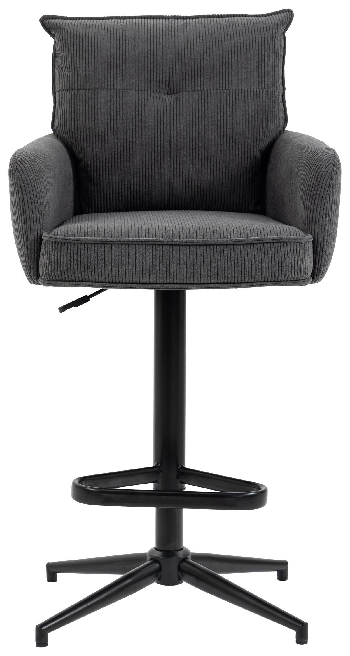 BARHOCKER Cord Anthrazit Eisen Stoffauswahl, Sitzfläche 360° drehbar, inklusive Armlehnen  - Anthrazit/Schwarz, Design, Textil/Metall (54/98-120/58cm) - Novel