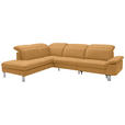 ECKSOFA in Echtleder Senfgelb  - Edelstahlfarben/Senfgelb, Design, Leder/Metall (233/309cm) - Dieter Knoll