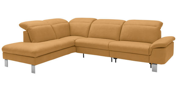 ECKSOFA in Echtleder Senfgelb 233/309 cm - Edelstahlfarben/Senfgelb, Design, Leder/Metall (233/309cm) - Dieter Knoll