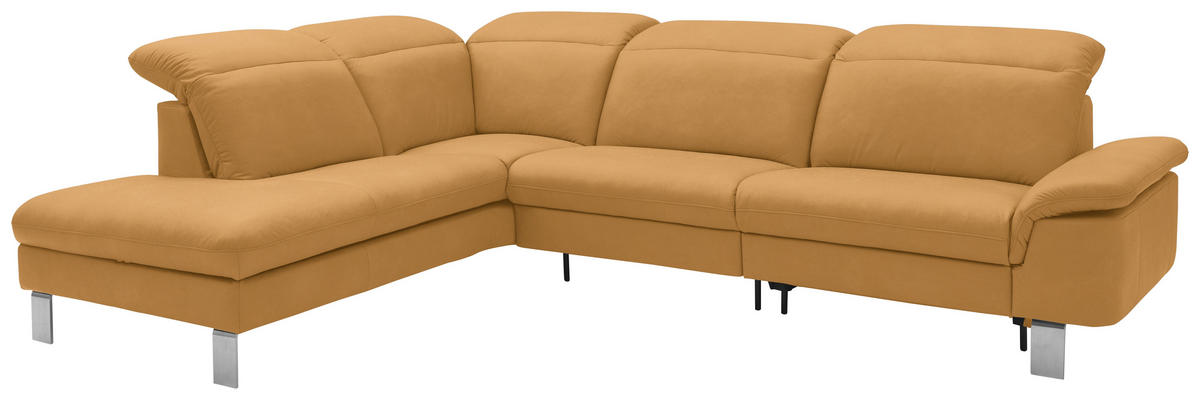 ECKSOFA in Echtleder Senfgelb  233/309 cm  - Edelstahlfarben/Senfgelb, Design, Leder/Metall (233/309cm) - Dieter Knoll