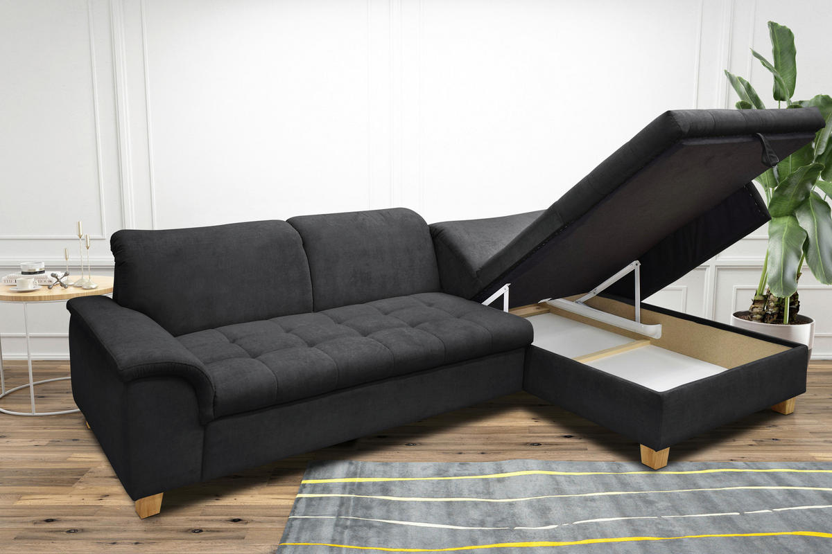 ECKSOFA Dunkelgrau Mikrofaser  - Eichefarben/Dunkelgrau, KONVENTIONELL, Holz/Textil (279/170cm) - MID.YOU