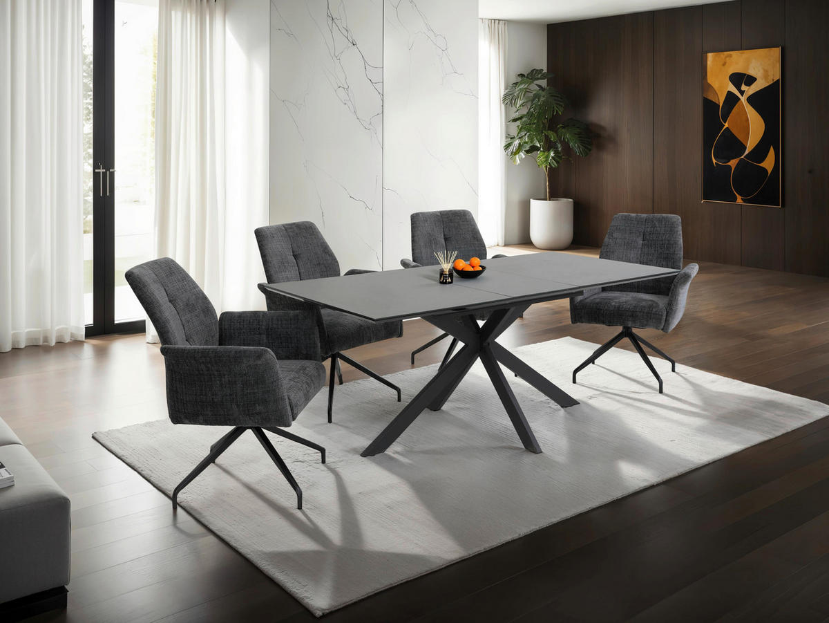 ARMLEHNSTUHL 1 Stück erweiterbar, Sitzfläche 360° drehbar, inklusive Armlehnen, ergonomische Rückenlehne, gepolsterte Armlehnen Webstoff, Mikrofaser  - Hellgrau/Schwarz, MODERN, Textil/Metall (71/93/68cm) - MID.YOU