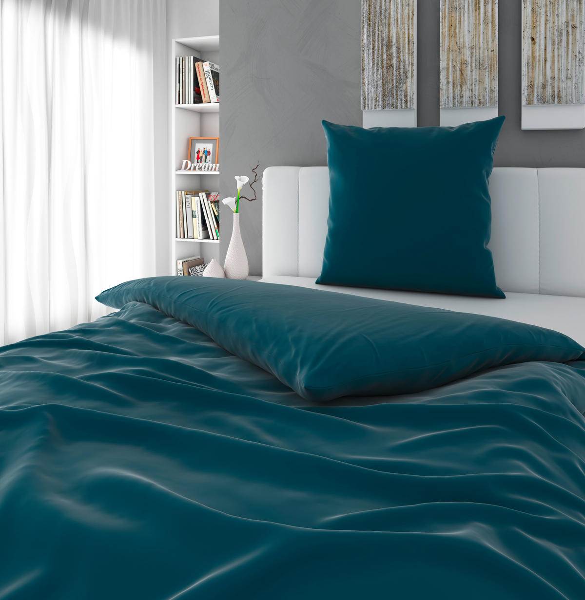 BETTWÄSCHESET Satin 160/210 cm  65 cm/100 cm  - Petrol, Basics, Textil (160/210cm) - Novel