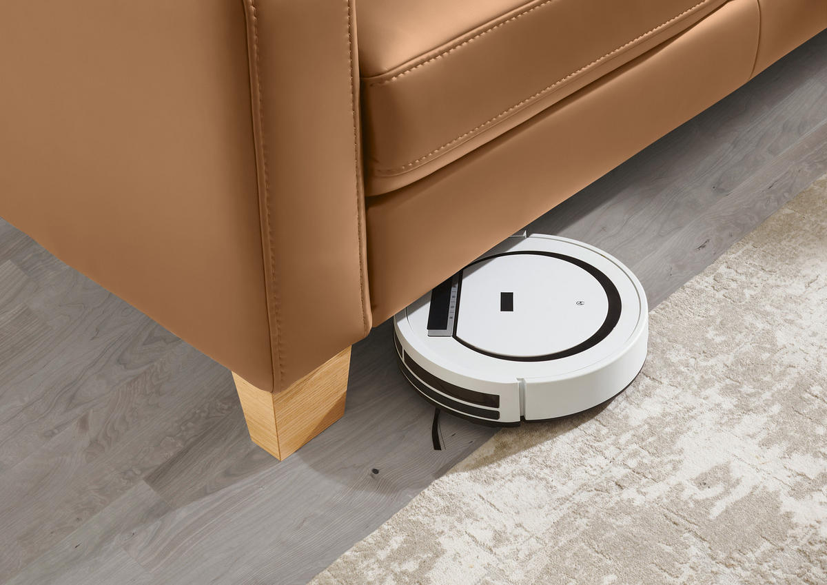 ECKSOFA in Echtleder Hellbraun  - Hellbraun/Eiche Bianco, Konventionell, Leder/Holz (257/235cm) - Valdera