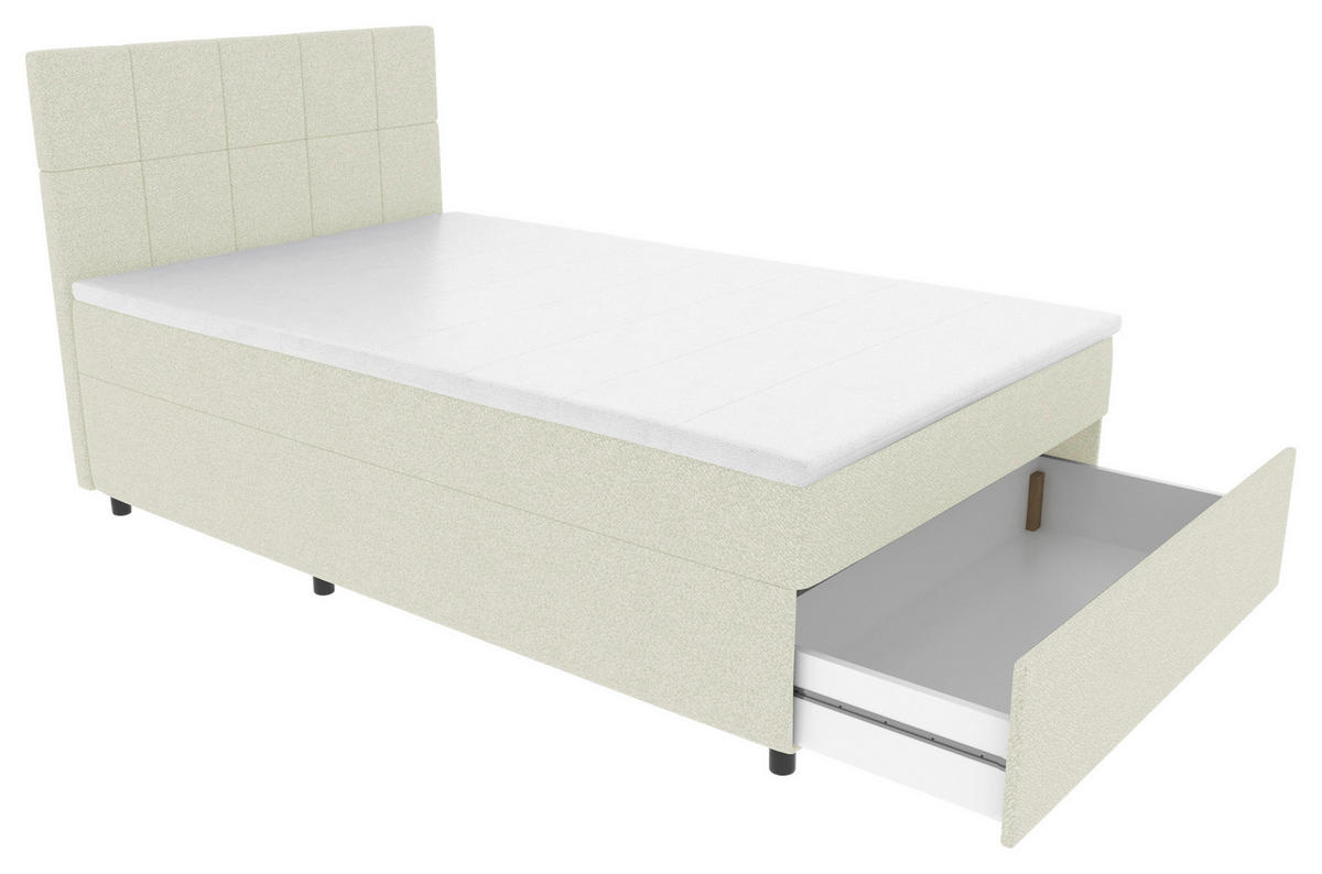 BOXBETT 120/200 cm,  in Creme, Matratze, Topper, Bettschublade, H3 = fest  - Creme/Schwarz, KONVENTIONELL, Kunststoff/Textil (120/200cm) - Boxxx