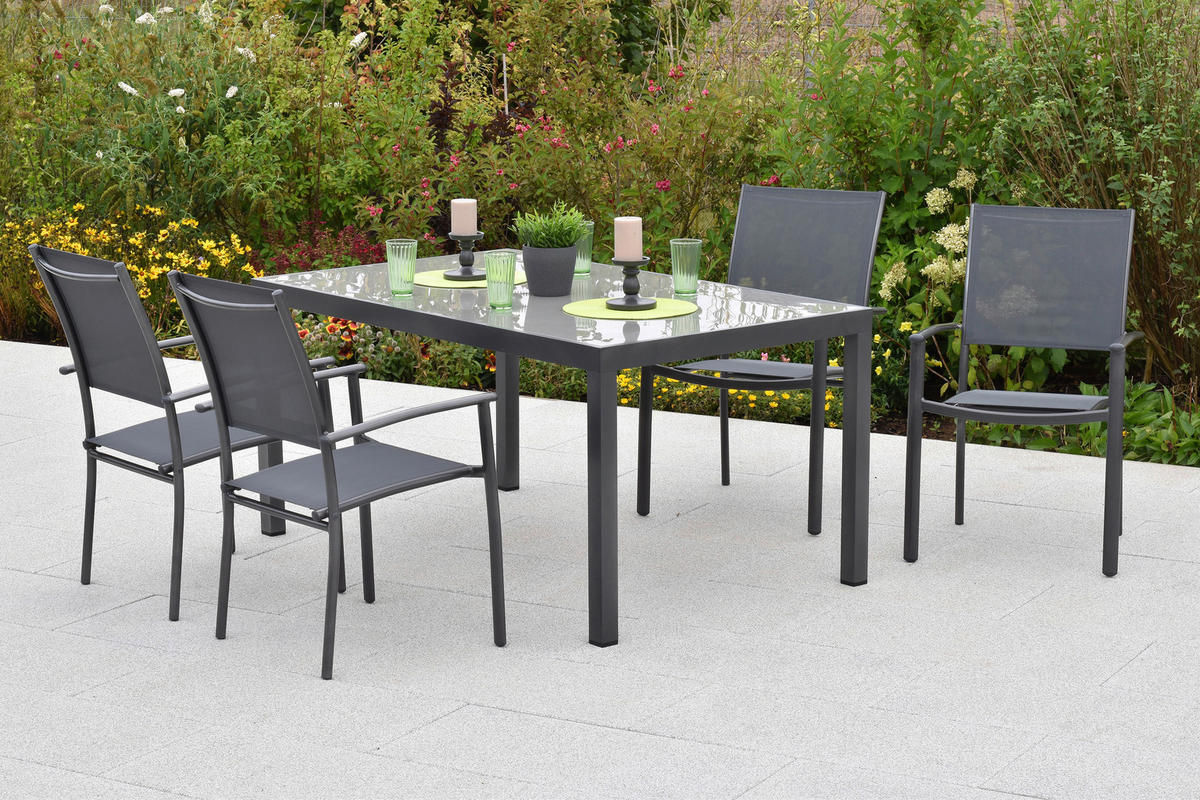 GARTENSET Aluminium  - Graphitfarben/Grau, MODERN, Textil/Metall - Gardenson