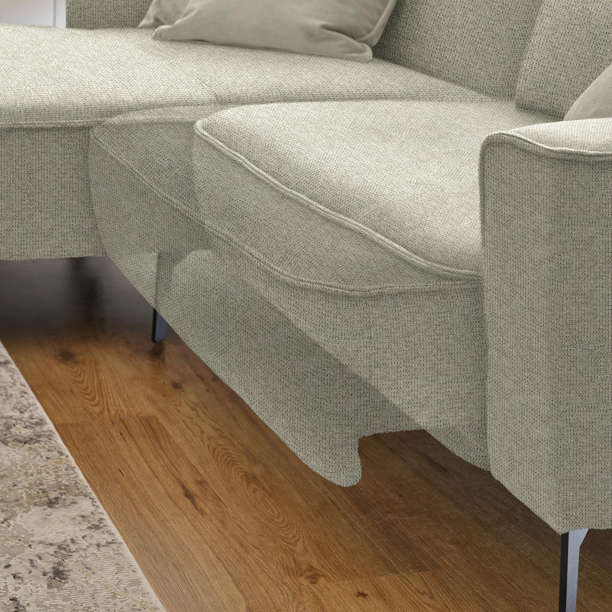 ECKSOFA in Flachgewebe Beige  190/285 cm  - Beige/Schwarz, Design, Textil/Metall (190/285cm) - Johann Jakob