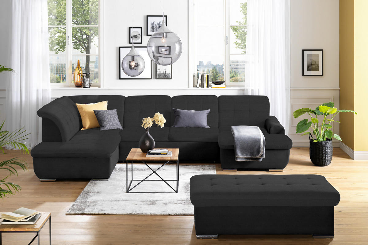 WOHNLANDSCHAFT in Flachgewebe Graubraun  - Graubraun/Silberfarben, Design, Textil/Metall (208/342/145cm) - Cantus