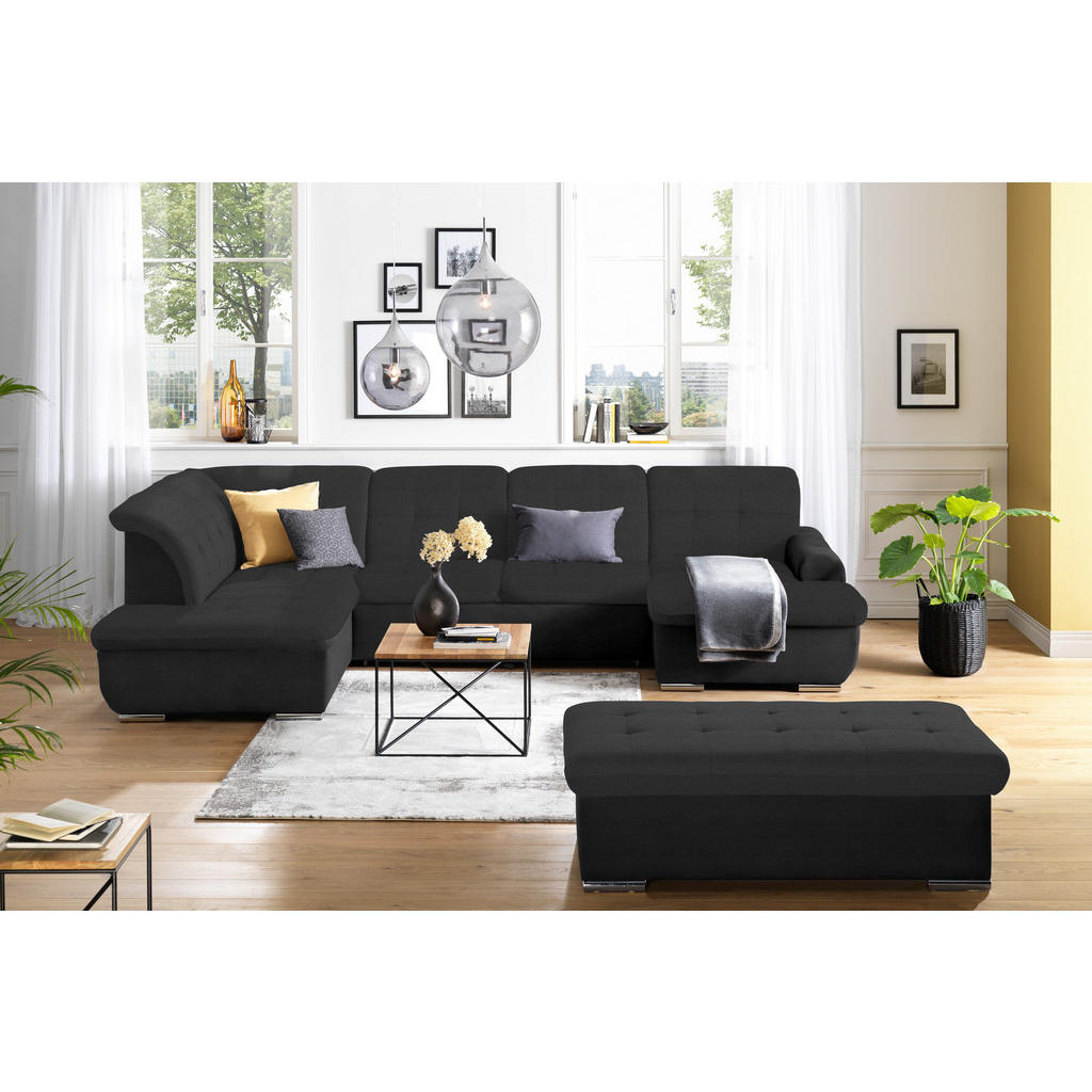 Thumbnail - Cantus Wohnlandschaft, Graubraun, Textil, Uni, 5-Sitzer, Ottomane links, U-Form, 342x208 cm, Made in EU, seitenverkehrt ...