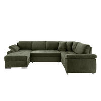 WOHNLANDSCHAFT Olivgrün Mikrofaser  - Chromfarben/Olivgrün, KONVENTIONELL, Textil/Metall (157/305/219cm) - Livetastic