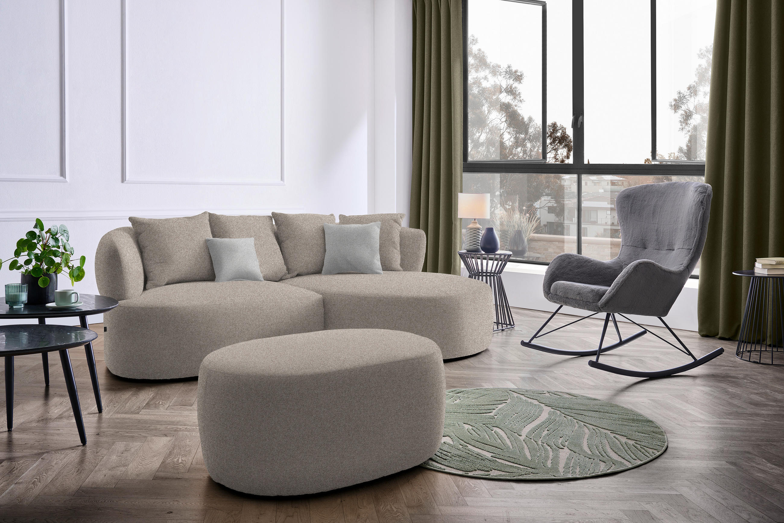 ECKSOFA in Plüsch Graubraun  235/166 cm  - Graubraun/Schwarz, MODERN, Kunststoff/Textil (235/166cm) - Hom`in
