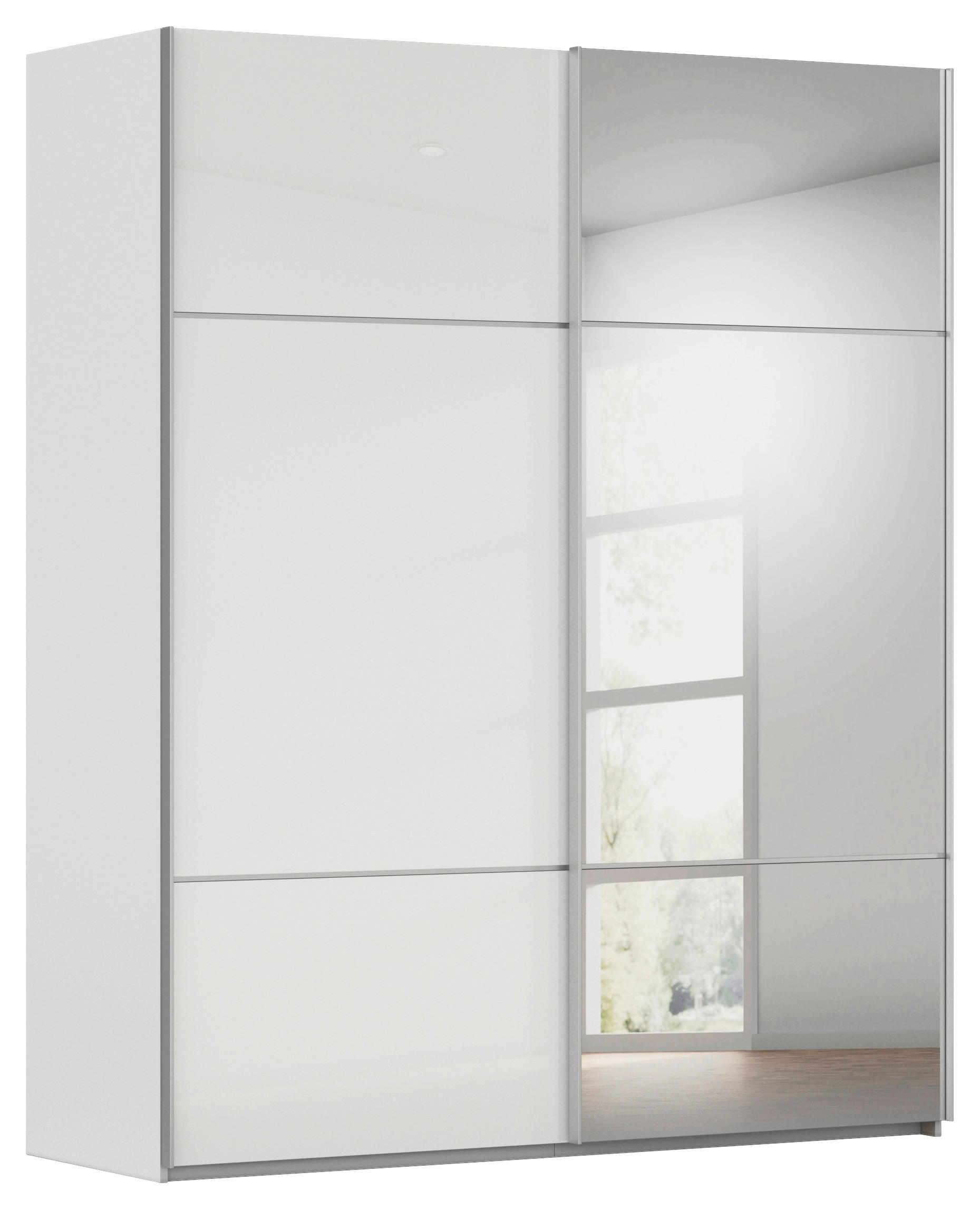 SCHWEBETÜRENSCHRANK in Grau, Weiss  - Weiss/Alufarben, Konventionell, Glas/Holzwerkstoff (201/223/68cm) - Novel