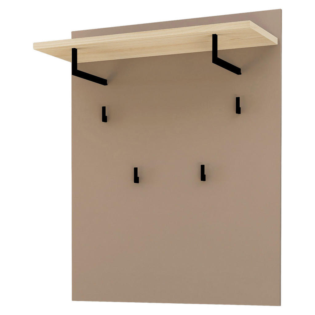 Thumbnail - Voleo Garderobenpaneel, Taupe, Eiche, Metall, Holzwerkstoff, 80x100x30 cm, Aufhängemöglichkeit, Hutablage, Kleiderstange...