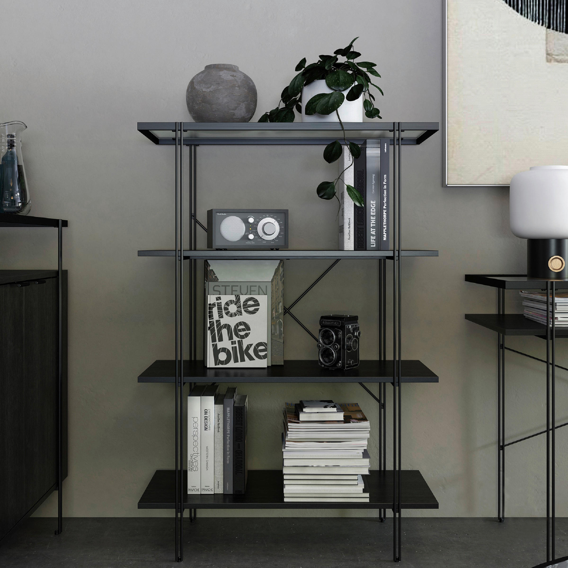 REGAL Schwarz  - Schwarz, Design, Glas/Holzwerkstoff (79/117/35cm)