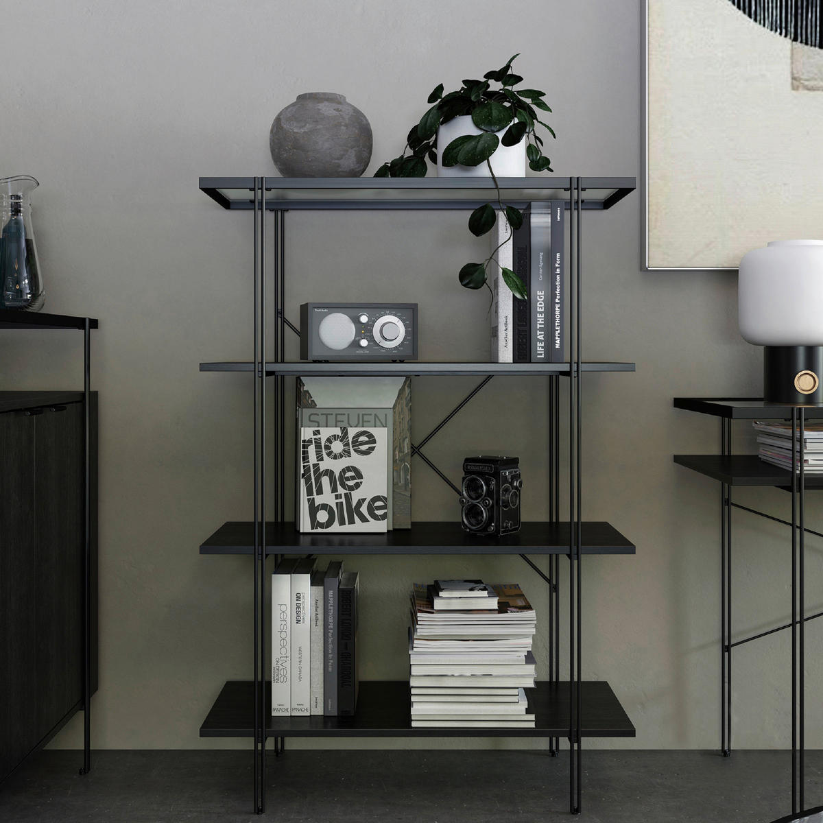 REGAL  79/117/35 cm Schwarz  - Schwarz, Design, Glas/Holzwerkstoff (79/117/35cm)
