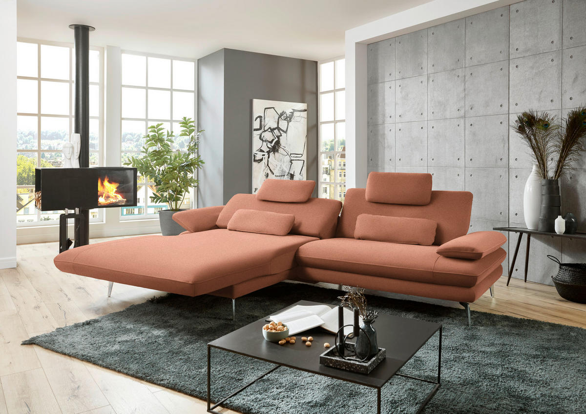 ECKSOFA in Webstoff Orange  184/284 cm  - Schwarz/Orange, Design, Textil/Metall (184/284cm) - Dieter Knoll