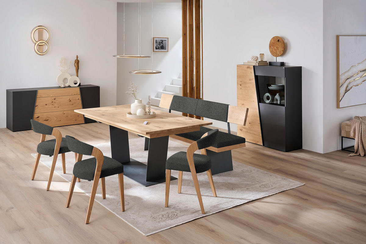 STUHL in Holz, Textil Dunkelgrau, Wildeiche  - Wildeiche/Dunkelgrau, Natur, Holz/Textil (55/79,5/55cm) - Voglauer