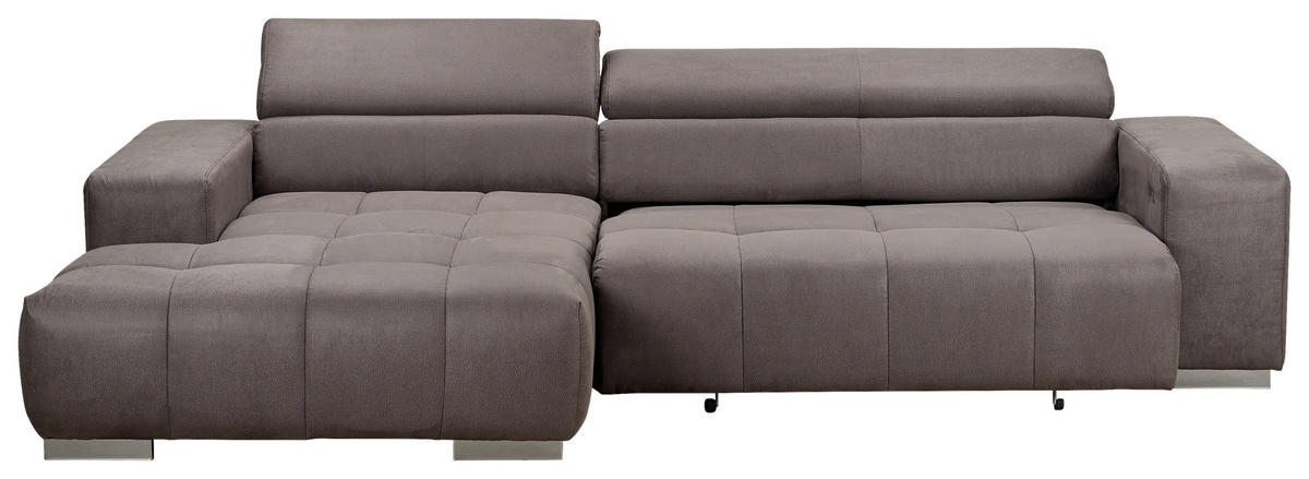 ECKSOFA in Mikrofaser Graubraun  - Graubraun/Silberfarben, Konventionell, Textil/Metall (186/307cm) - Livetastic