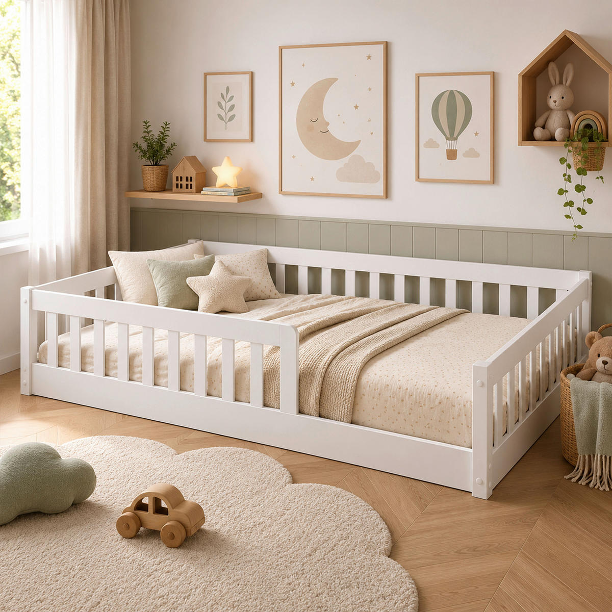 BODENBETT. 140/200 cm  in Weiß  - Naturfarben/Weiß, KONVENTIONELL, Holz (140/200cm) - Carryhome